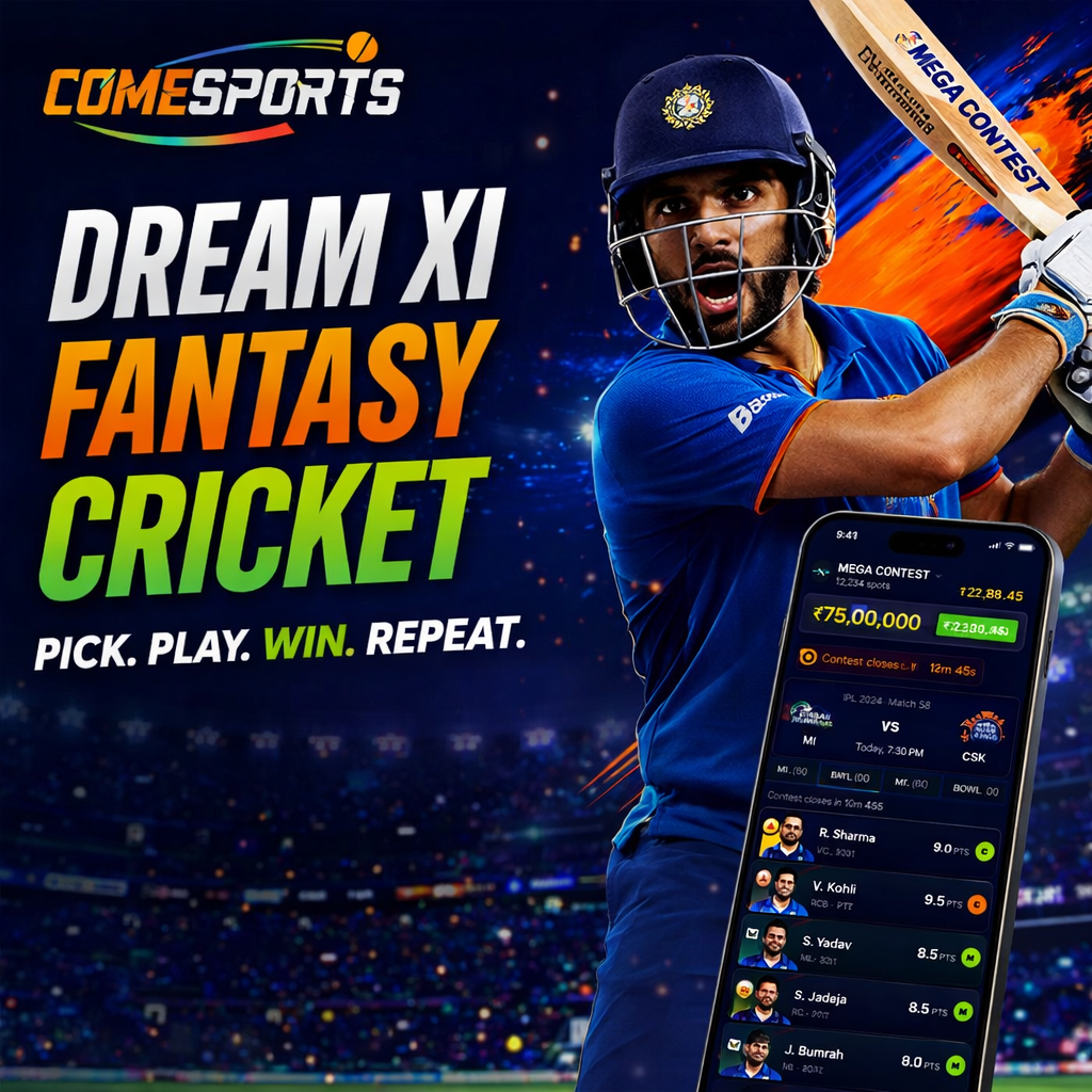 COME COM Dream XI fantasy cricket ad visual